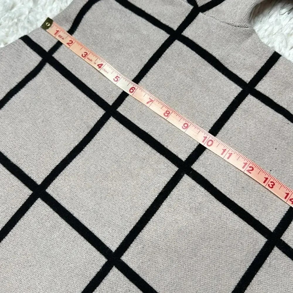 Checkered Beige Plaid Printed Oversized Sweater Dress Mini Dress Turtleneck